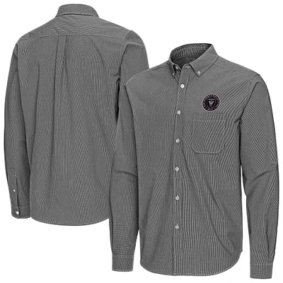 Men's Antigua Inter Miami CF Porter Woven Tri-Blend Long Sleeve Button-Down Shirt