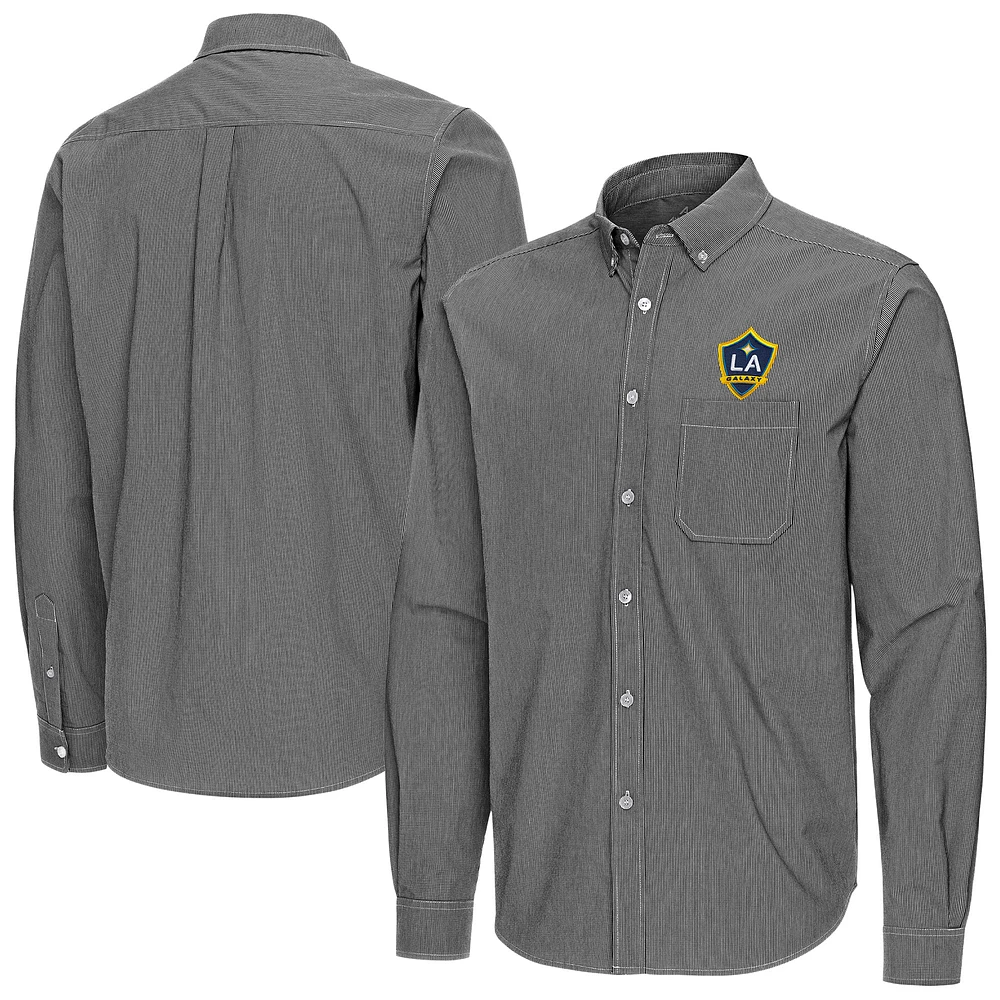 Men's Antigua LA Galaxy Porter Woven Tri-Blend Long Sleeve Button-Down Shirt