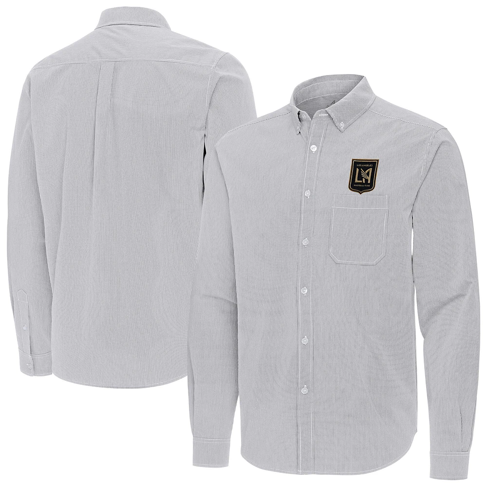 Men's Antigua Gray LAFC Porter Woven Tri-Blend Long Sleeve Button-Down Shirt