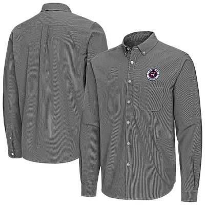 Men's Antigua New England Revolution Porter Woven Tri-Blend Long Sleeve Button-Down Shirt