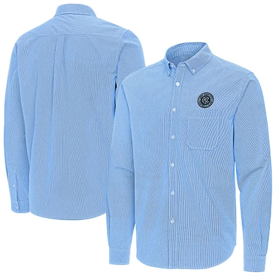 Men's Antigua Sky Blue New York City FC Porter Woven Tri-Blend Long Sleeve Button-Down Shirt