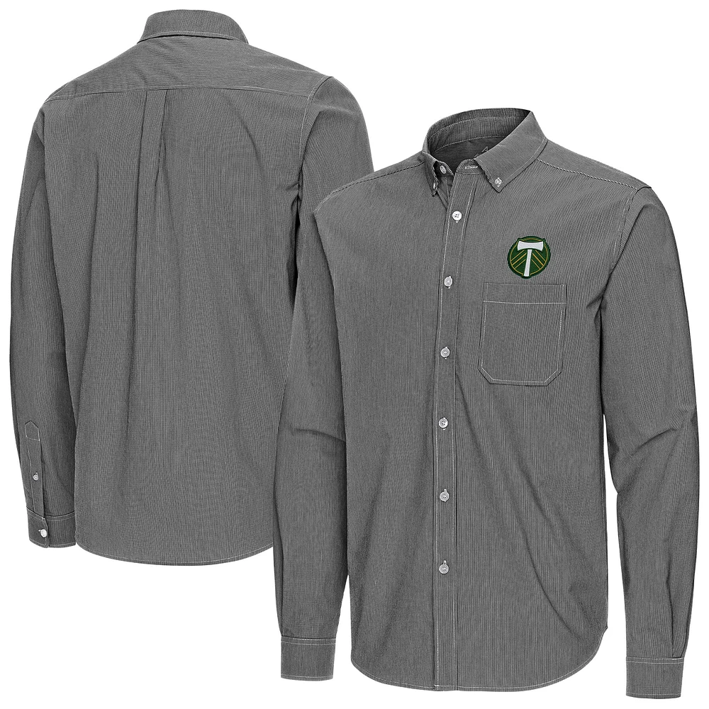 Men's Antigua Portland Timbers Porter Woven Tri-Blend Long Sleeve Button-Down Shirt