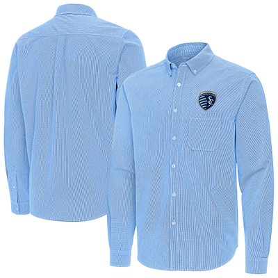 Men's Antigua Sky Blue Sporting Kansas City Porter Woven Tri-Blend Long Sleeve Button-Down Shirt