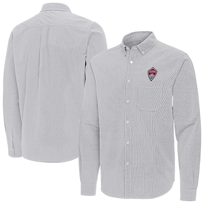 Men's Antigua Gray Colorado Rapids Porter Woven Tri-Blend Long Sleeve Button-Down Shirt
