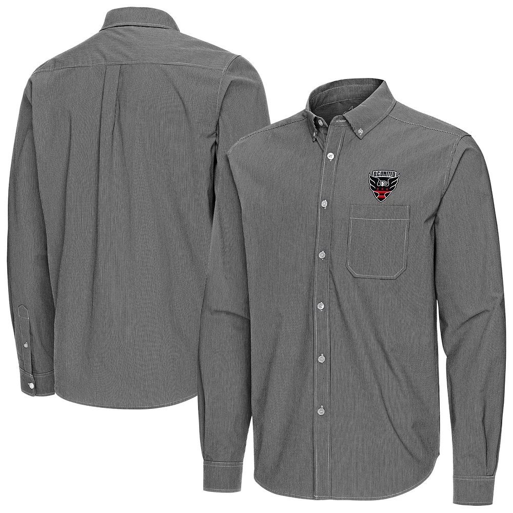 Men's Antigua Black D.C. United Porter Woven Tri-Blend Long Sleeve Button-Down Shirt