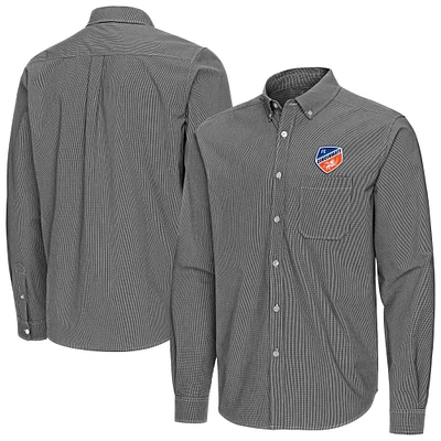 Men's Antigua Black FC Cincinnati Porter Woven Tri-Blend Long Sleeve Button-Down Shirt