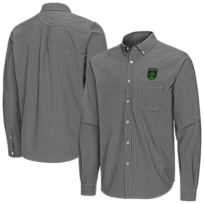 Men's Antigua Black Austin FC Porter Woven Tri-Blend Long Sleeve Button-Down Shirt