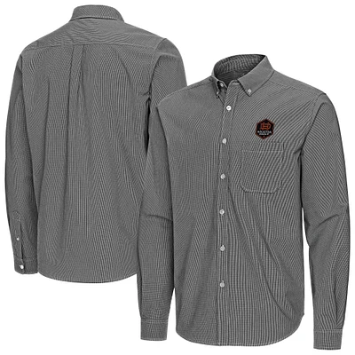 Men's Antigua Black Houston Dynamo FC Porter Woven Tri-Blend Long Sleeve Button-Down Shirt