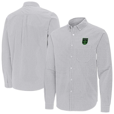 Men's Antigua Gray Austin FC Porter Woven Tri-Blend Long Sleeve Button-Down Shirt
