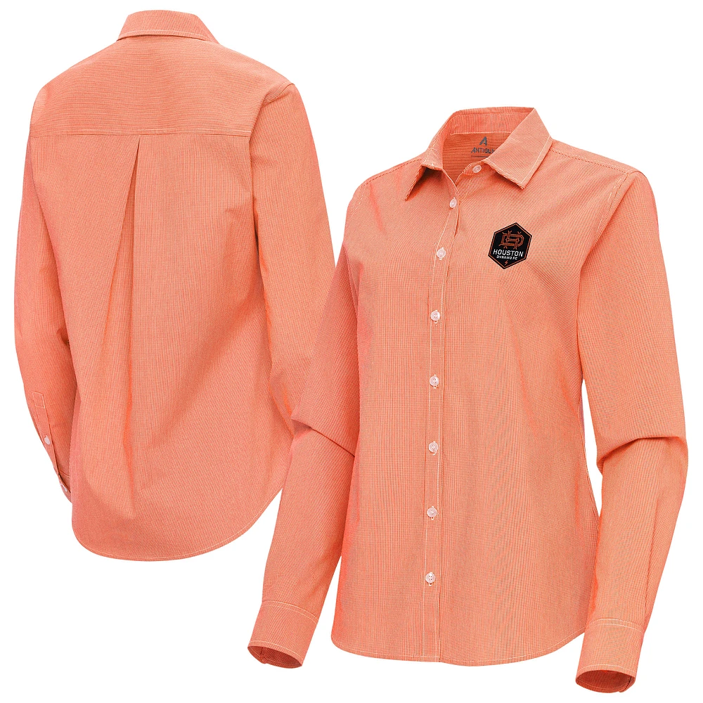 Women's Antigua Orange Houston Dynamo FC Porter Woven Tri-Blend Long Sleeve Button-Up Shirt