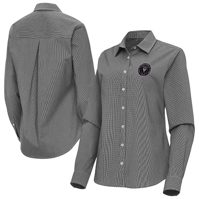 Women's Antigua Inter Miami CF Porter Woven Tri-Blend Long Sleeve Button-Up Shirt