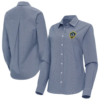 Women's Antigua Navy LA Galaxy Porter Woven Tri-Blend Long Sleeve Button-Up Shirt