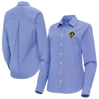 Women's Antigua Royal LA Galaxy Porter Woven Tri-Blend Long Sleeve Button-Up Shirt