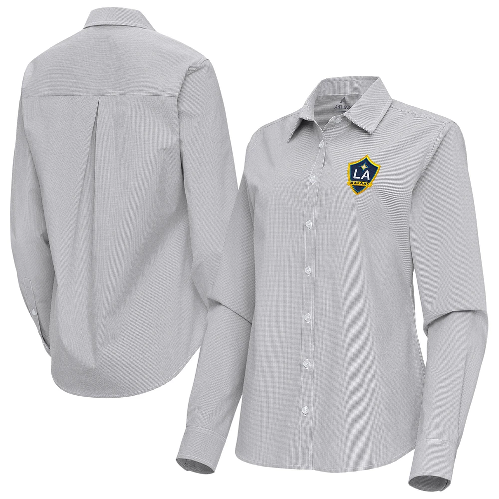 Women's Antigua Gray LA Galaxy Porter Woven Tri-Blend Long Sleeve Button-Up Shirt