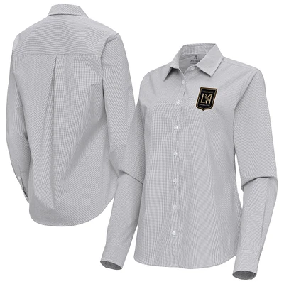 Women's Antigua Gray LAFC Porter Woven Tri-Blend Long Sleeve Button-Up Shirt