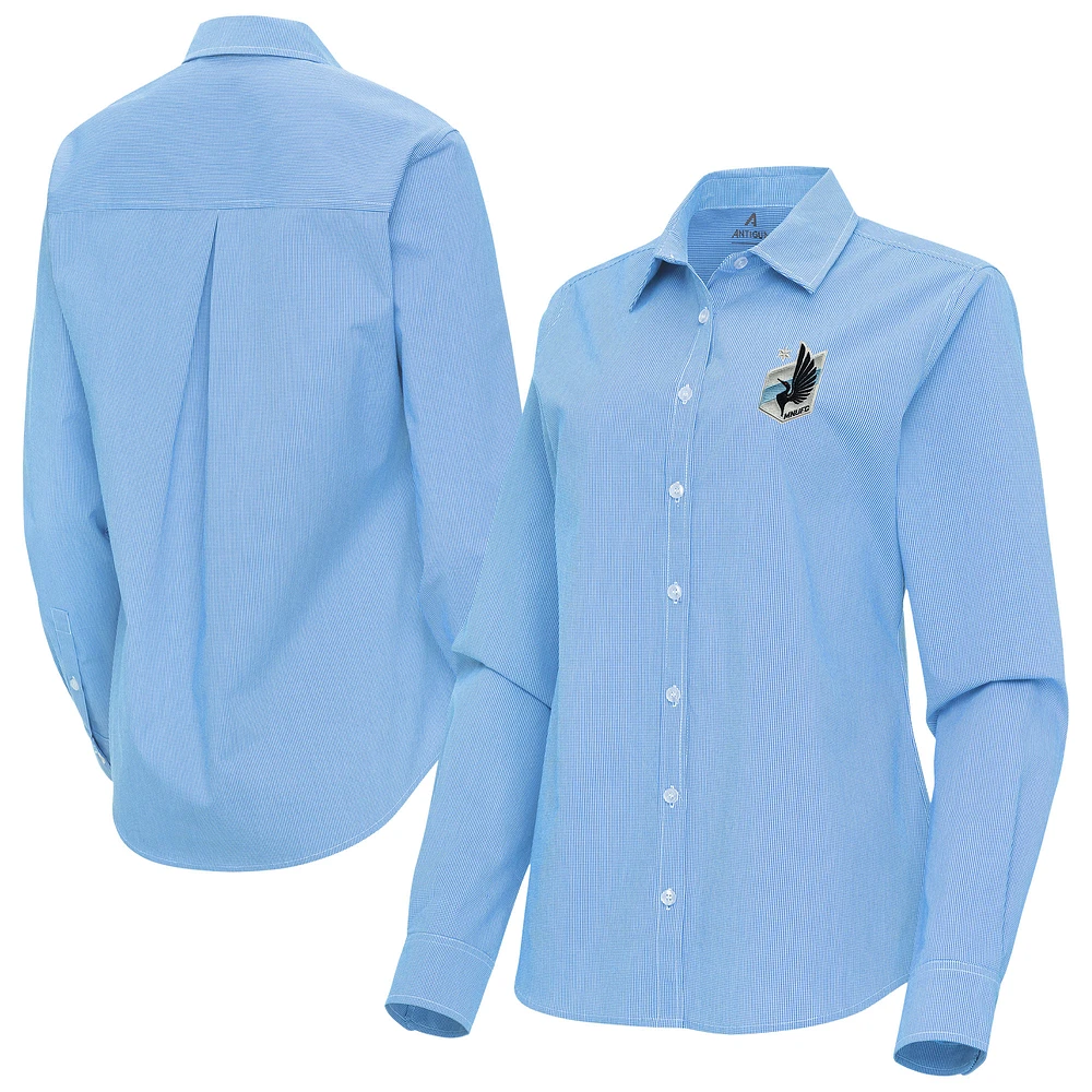 Women's Antigua Light Blue Minnesota United FC Porter Woven Tri-Blend Long Sleeve Button-Up Shirt