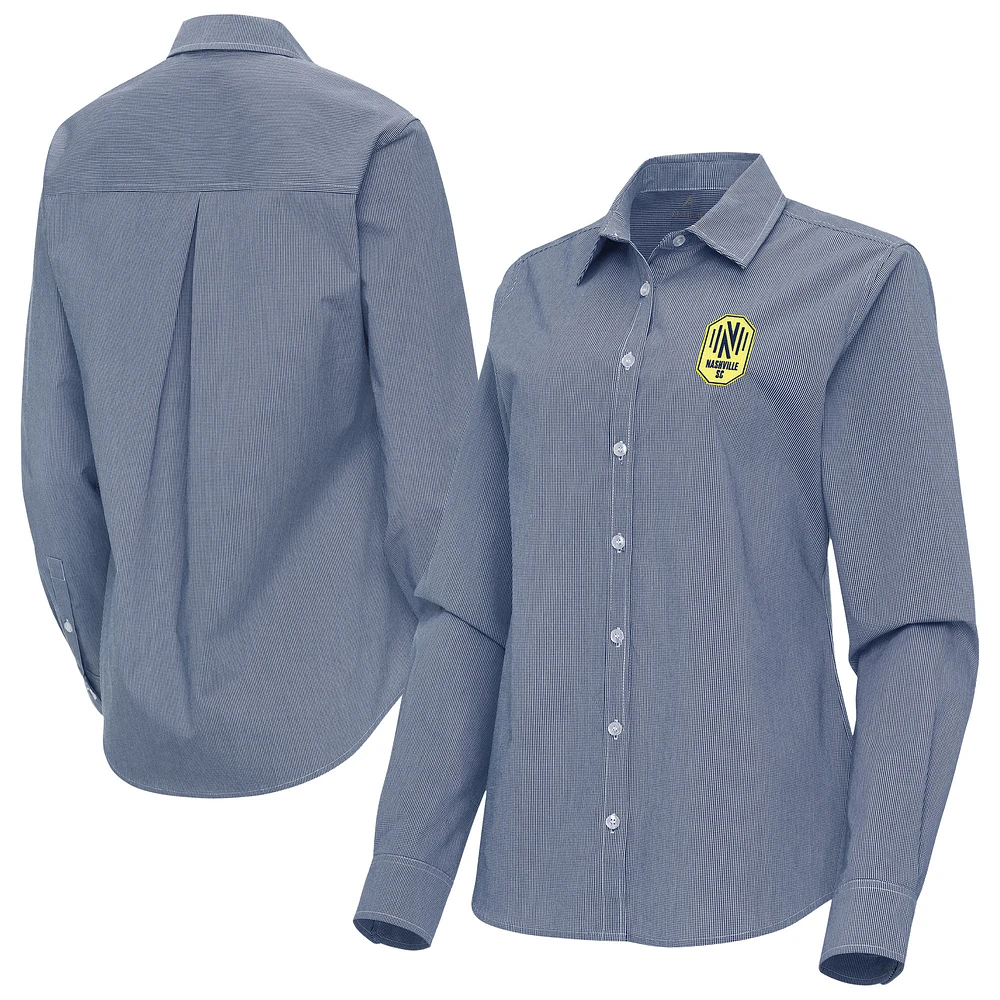 Women's Antigua Navy Nashville SC Porter Woven Tri-Blend Long Sleeve Button-Up Shirt
