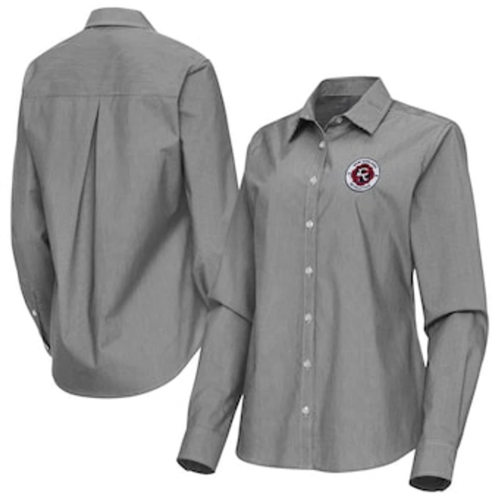 Women's Antigua New England Revolution Porter Woven Tri-Blend Long Sleeve Button-Up Shirt