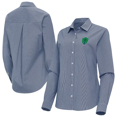 Women's Antigua Navy Seattle Sounders FC Porter Woven Tri-Blend Long Sleeve Button-Up Shirt