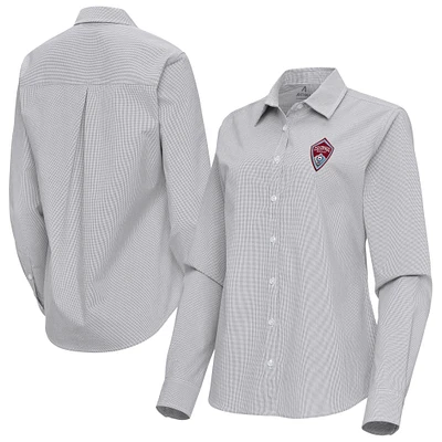 Women's Antigua Gray Colorado Rapids Porter Woven Tri-Blend Long Sleeve Button-Up Shirt