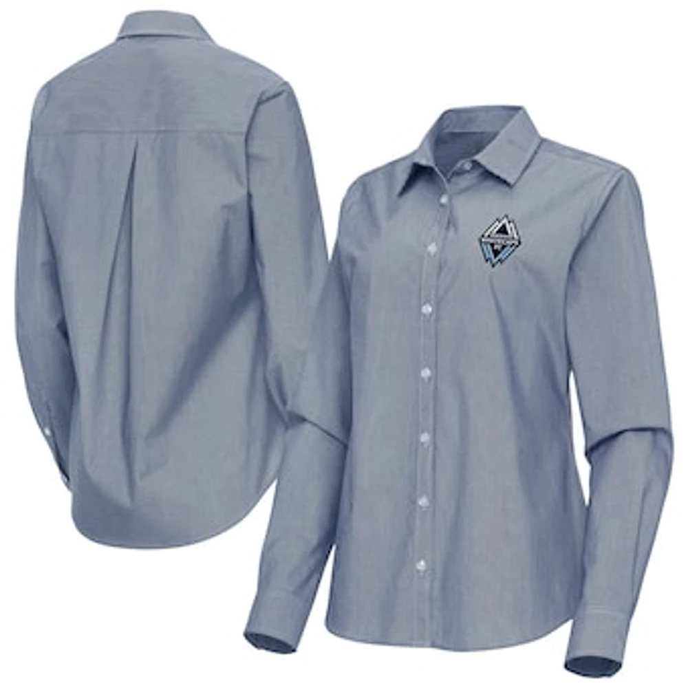 Women's Antigua Deep Sea Blue Vancouver Whitecaps FC Porter Woven Tri-Blend Long Sleeve Button-Up Shirt