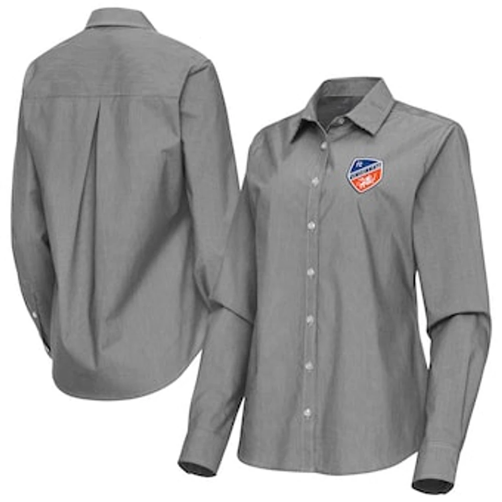 Women's Antigua FC Cincinnati Porter Woven Tri-Blend Long Sleeve Button-Up Shirt
