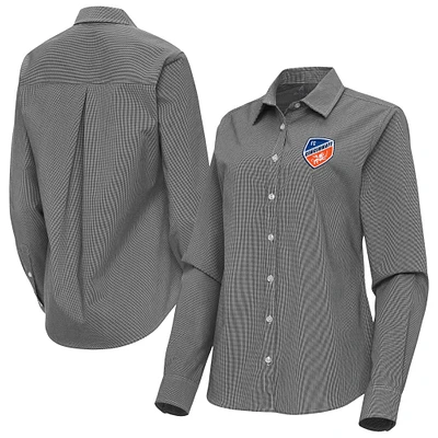 Women's Antigua FC Cincinnati Porter Woven Tri-Blend Long Sleeve Button-Up Shirt