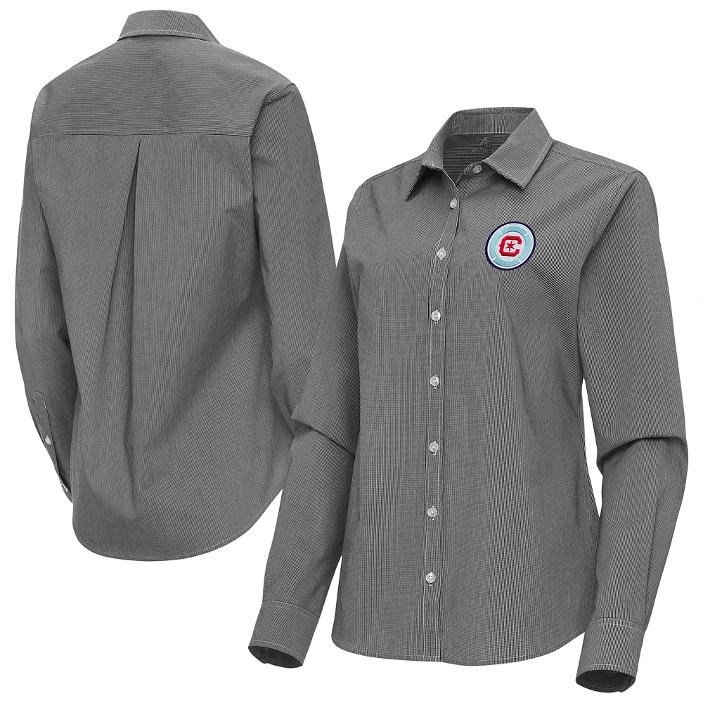 Women's Antigua Chicago Fire Porter Woven Tri-Blend Long Sleeve Button-Up Shirt