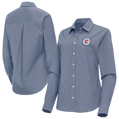 Women's Antigua Navy Chicago Fire Porter Woven Tri-Blend Long Sleeve Button-Up Shirt