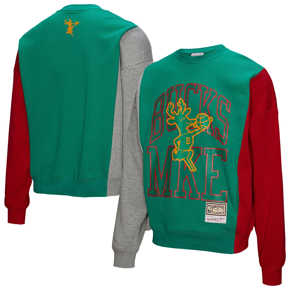 Unisex Mitchell & Ness Green Milwaukee Bucks Hardwood Classics Split 3 Pullover Sweatshirt
