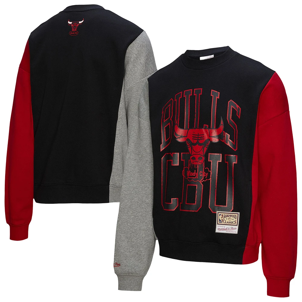 Unisex Mitchell & Ness Black Chicago Bulls Hardwood Classics Split 3 Pullover Sweatshirt