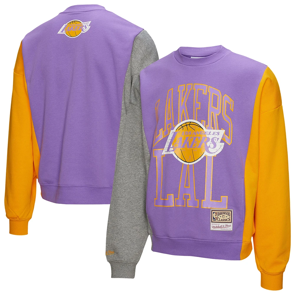 Unisex Mitchell & Ness Purple Los Angeles Lakers Hardwood Classics Split 3 Pullover Sweatshirt