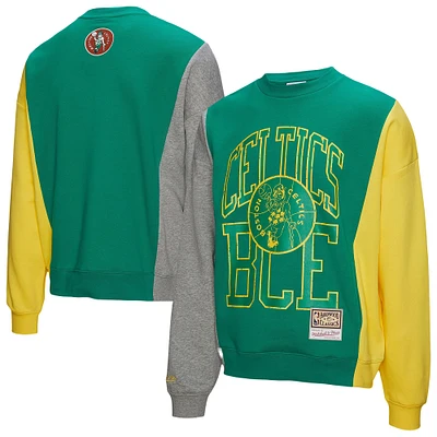 Unisex Mitchell & Ness Kelly Green Boston Celtics Hardwood Classics Split 3 Pullover Sweatshirt