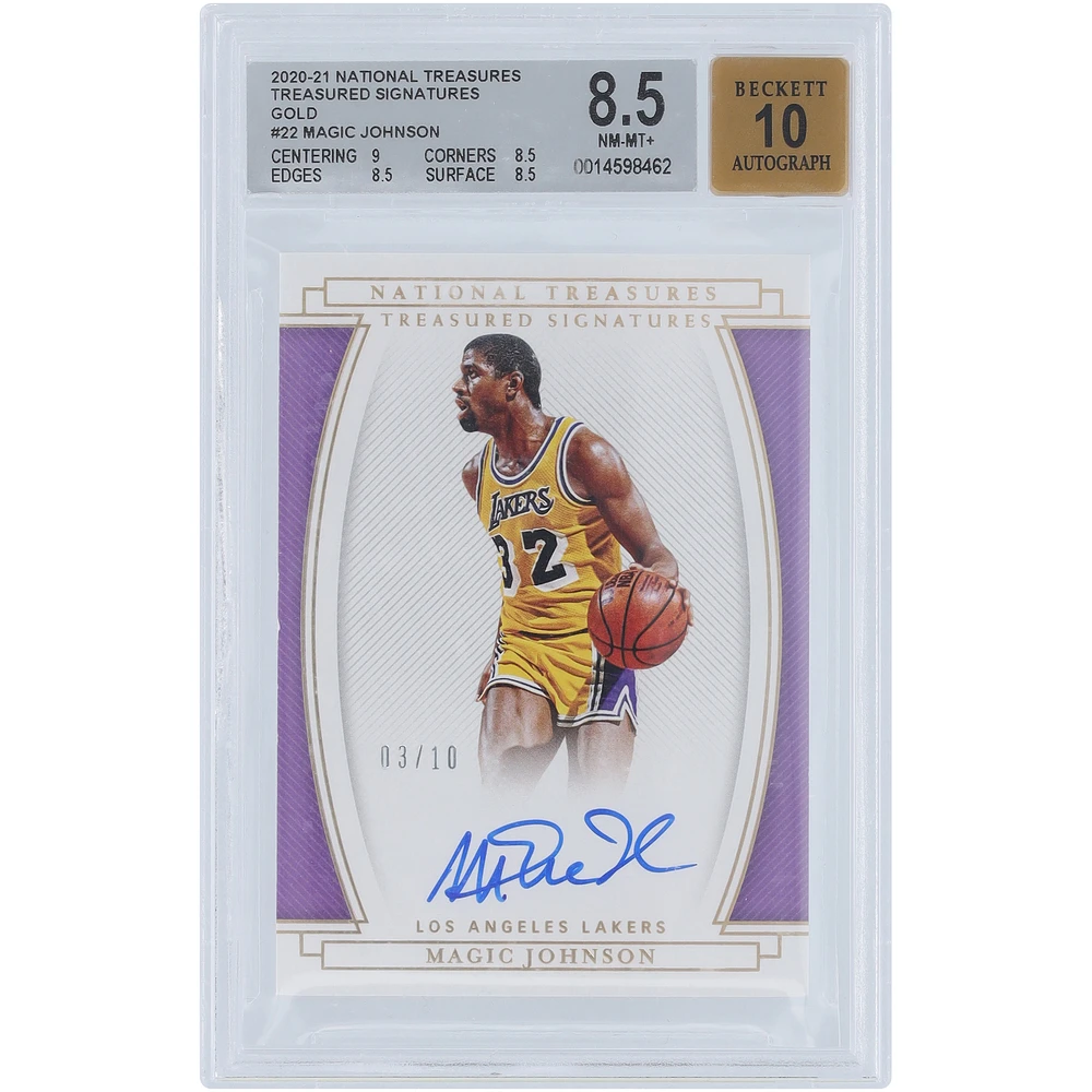 Magic Johnson Los Angeles Lakers Autographed 2020-21 Panini National Treasures Gold #TS-MGJ #3/10 BGS Authenticated 8.5/10 Card - 9,8.5,8.5,8.5 Subgrades