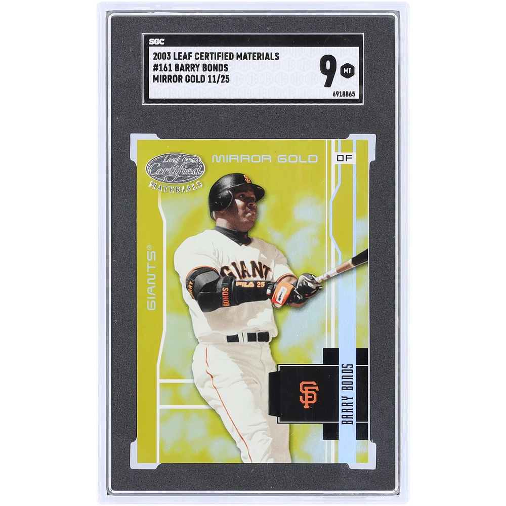 Barry Bonds San Francisco Giants 2003 Donruss Leaf Certified Materials Mirror Gold #161 #11/25 SGC Authenticated 9 Card