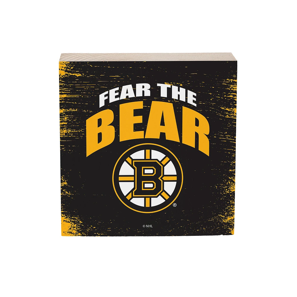 Boston Bruins 6" Square Fan Chant Wood Block Shelf Sign