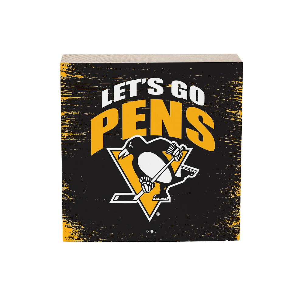 Pittsburgh Penguins 6" Square Fan Chant Wood Block Shelf Sign