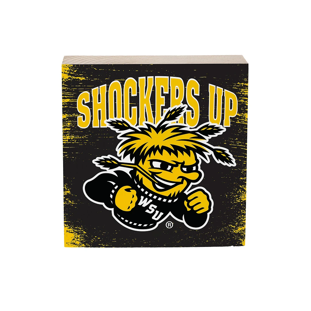 Wichita State Shockers 6" Square Fan Chant Wood Block Shelf Sign