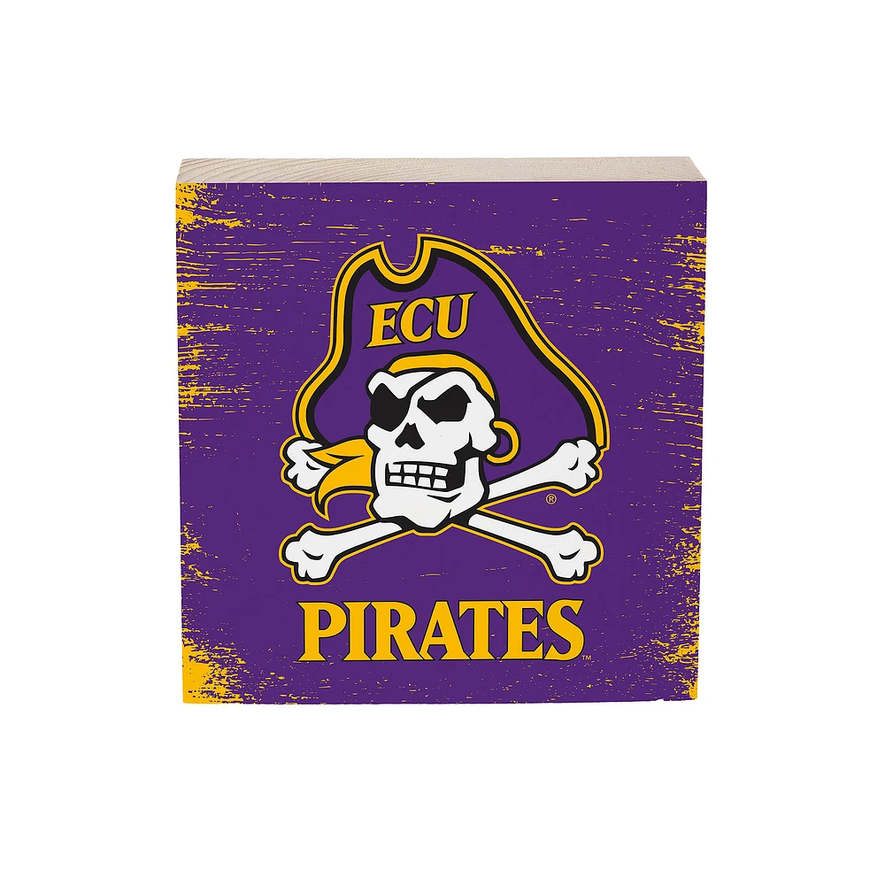 ECU Pirates 6" Square Fan Chant Wood Block Shelf Sign
