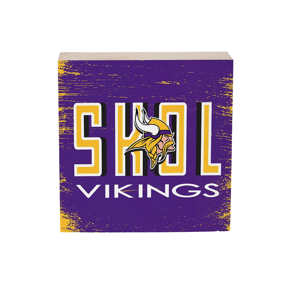 Minnesota Vikings 6" Square Fan Chant Wood Block Shelf Sign