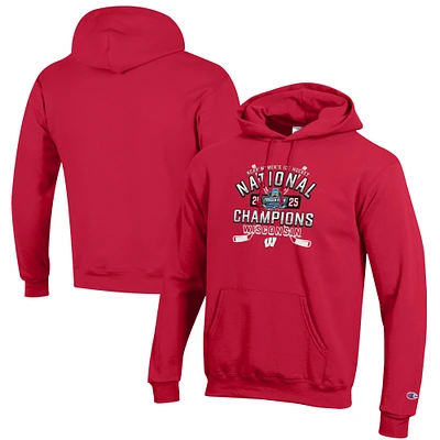 Men's Champion Red Wisconsin Badgers 2025 NCAA Frozen Four Women's Ice Hockey National Champions Powerblend Pullover Hoodie