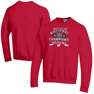 Men's Champion Red Wisconsin Badgers 2025 NCAA Frozen Four Women's Ice Hockey National Champions Powerblend Pullover Sweatshirt
