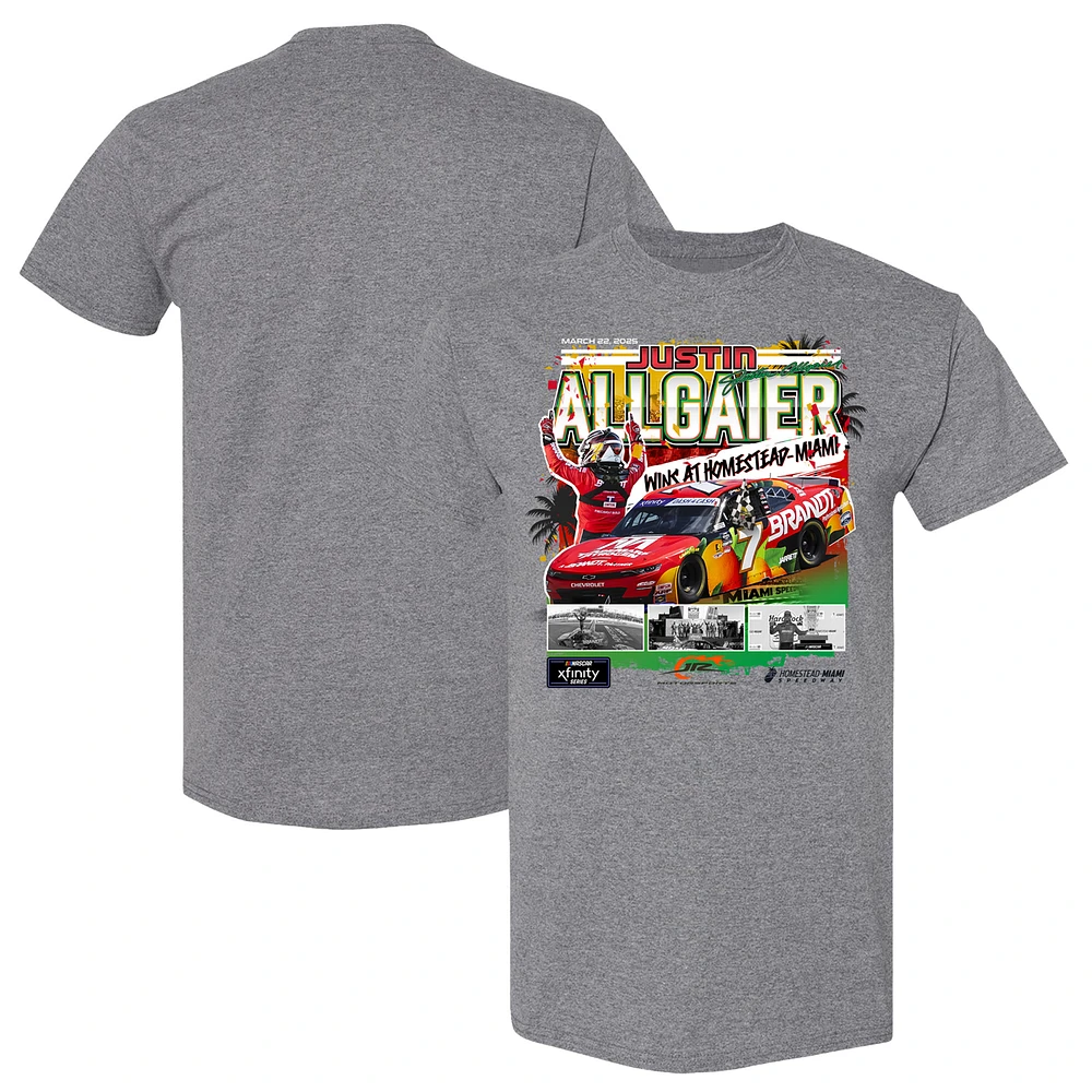 Men's Checkered Flag Sports Heather Charcoal Justin Allgaier 2025 NASCAR Xfinity Series Hard Rock Bet 300 Race Winner T-Shirt