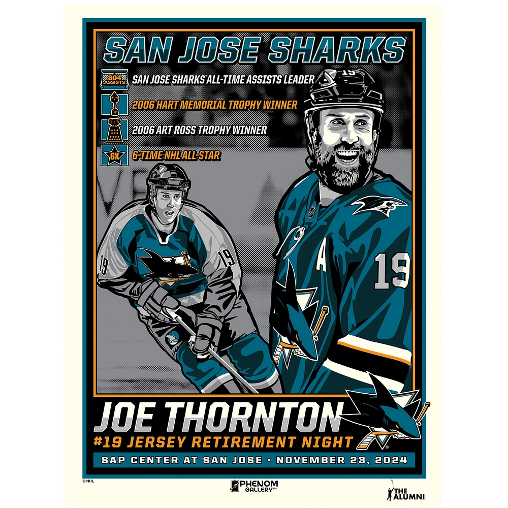 Phenom Gallery Joe Thornton San Jose Sharks Jersey Retirement 18" x 24" Serigraph