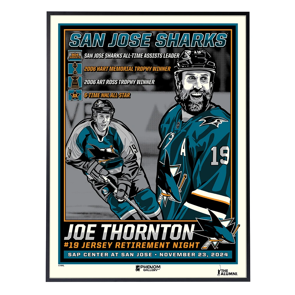Phenom Gallery Joe Thornton San Jose Sharks Jersey Retirement 18" x 24" Deluxe Framed Serigraph Print