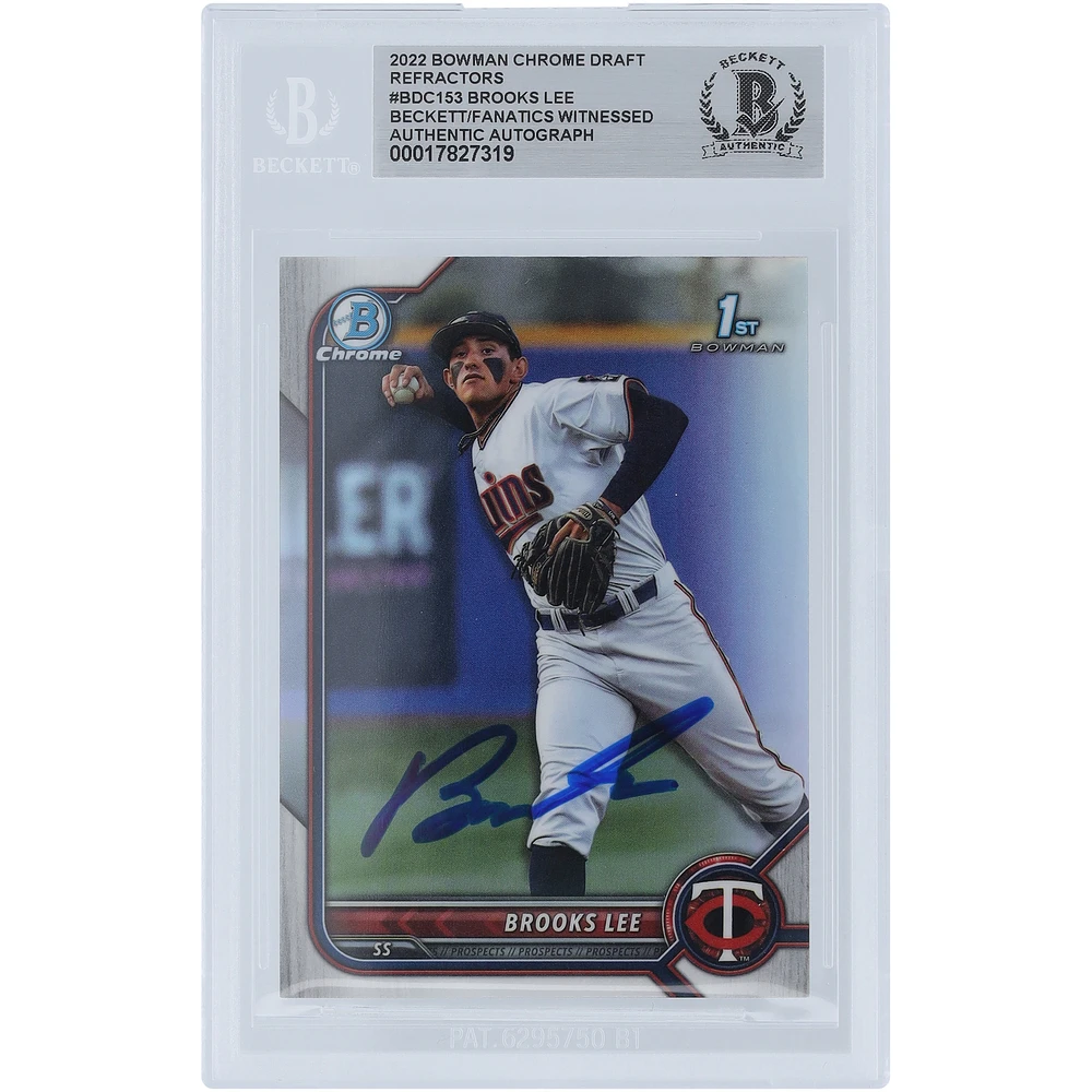 Brooks Lee Minnesota Twins Autographed 2022 Bowman Chrome Draft 1st Bowman Refractors #BDC-153 Beckett Fanatics Witnessed Authenticated Card