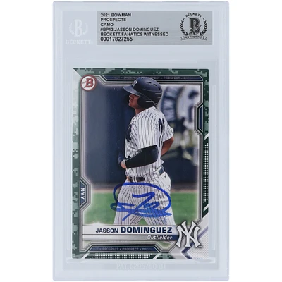 Jasson Dominguez New York Yankees Autographed 2021 Bowman Prospects Camo #BP-13 Beckett Fanatics Witnessed Authenticated Card