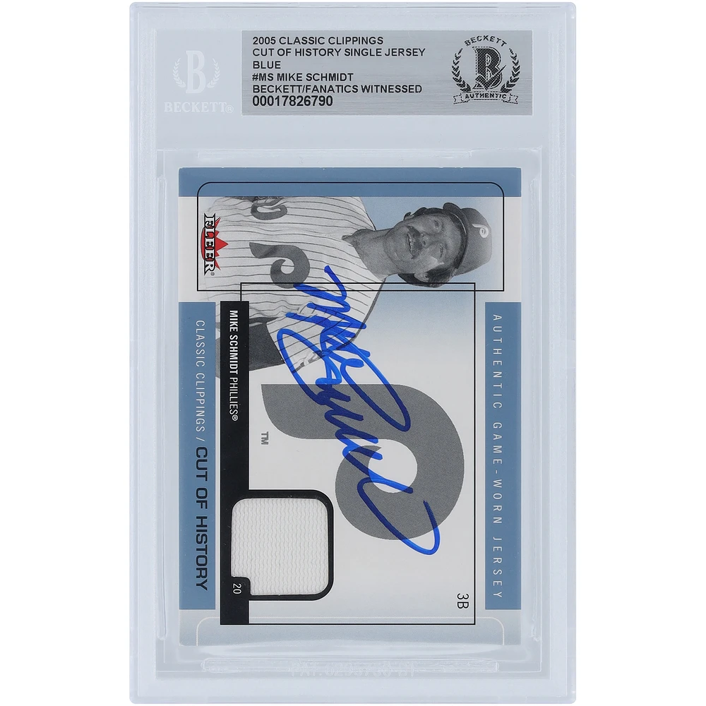 Mike Schmidt Philadelphia Phillies Autographed 2005 Fleer Classic Clippings Blue Cut of History Single Jersey Relic #CH-MS Beckett Fanatics Witnessed Authenticated Card