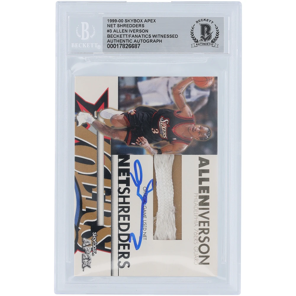 Allen Iverson Philadelphia 76ers Autographed 1999-00 Fleer Skybox APEX Net Shredders Relic #3 Beckett Fanatics Witnessed Authenticated Card