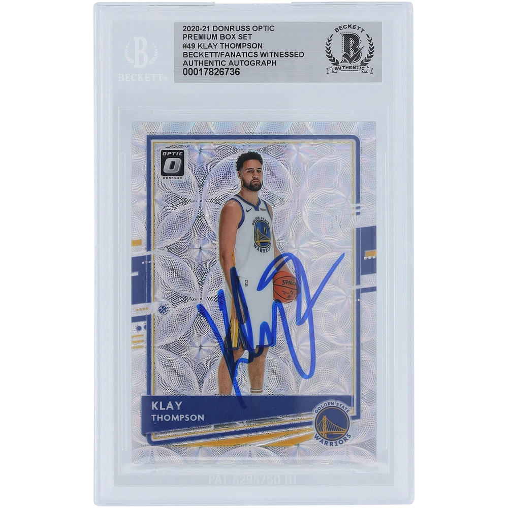 Klay Thompson Golden State Warriors Autographed 2020-21 Panini Donruss Optic Premium Box Set #49 Beckett Fanatics Witnessed Authenticated Card
